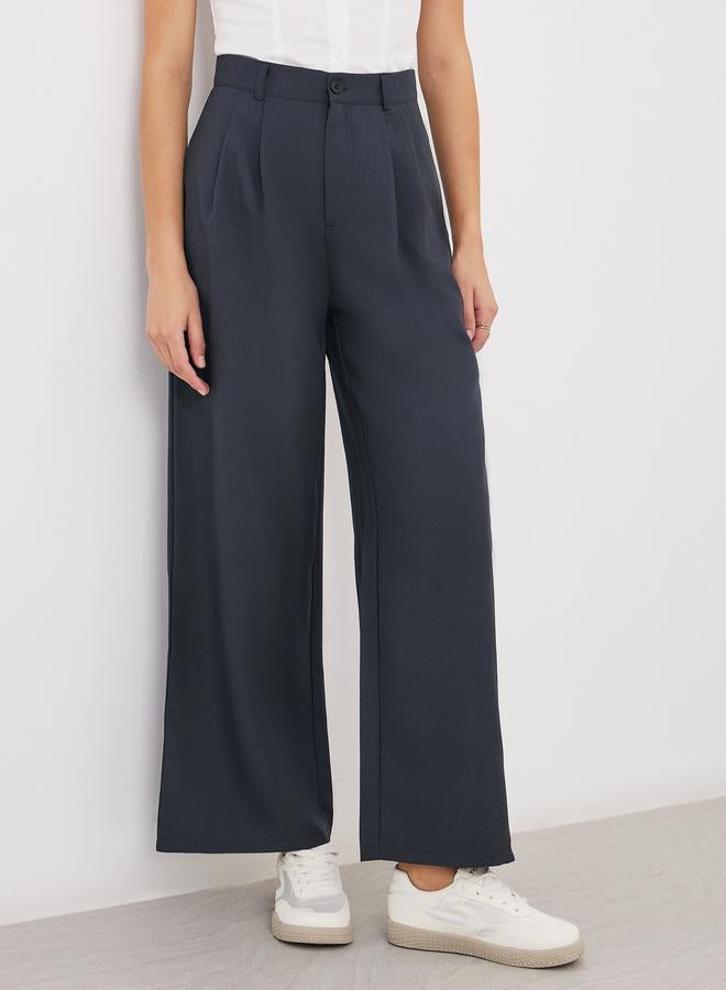 Styli Solid Pleated Wide Leg Pants - Image 2