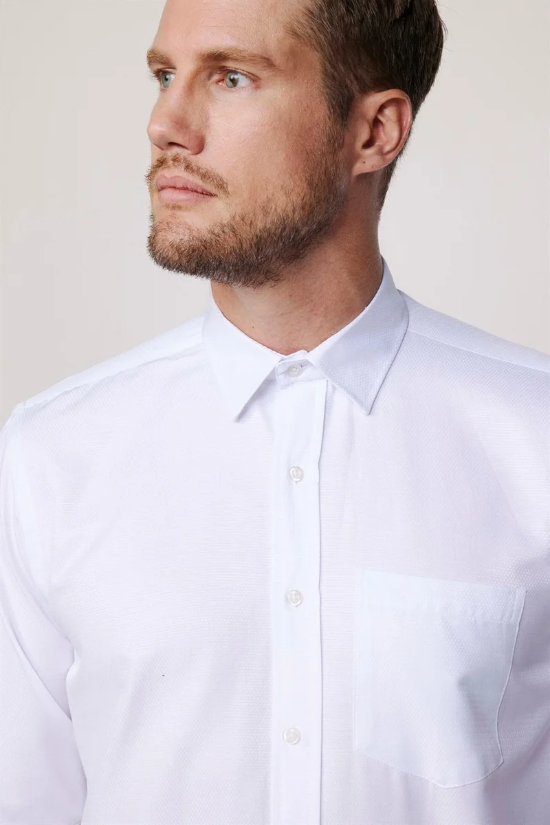 تودورس Classic Fit Cotton Easy-Iron Dobby Men's White Shirt
