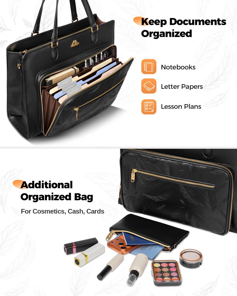 MATEIN Convertible Briefcase Backpack for Teacher with USB C Port, 3 in 1 Purse Women Tote Bag Fits 15.6" Laptop, Waterproof Leather Backpack Tote, Womens Laptop Tote Bag for Work College, 2 pcs set - Image 3