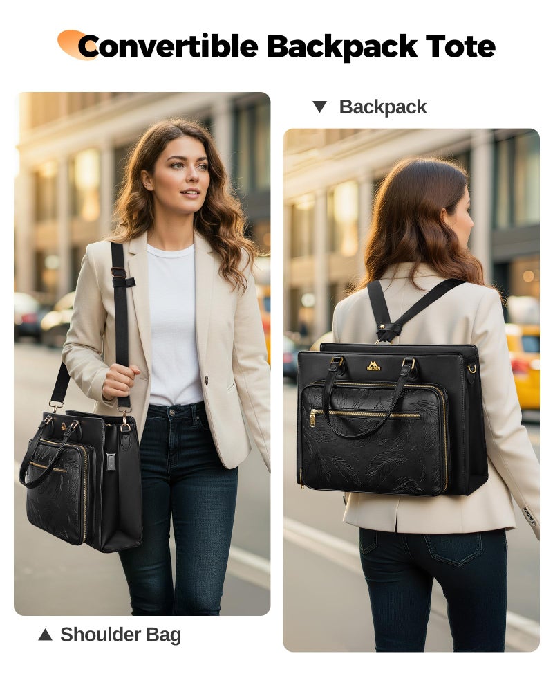 MATEIN Convertible Briefcase Backpack for Teacher with USB C Port, 3 in 1 Purse Women Tote Bag Fits 15.6" Laptop, Waterproof Leather Backpack Tote, Womens Laptop Tote Bag for Work College, 2 pcs set - Image 2