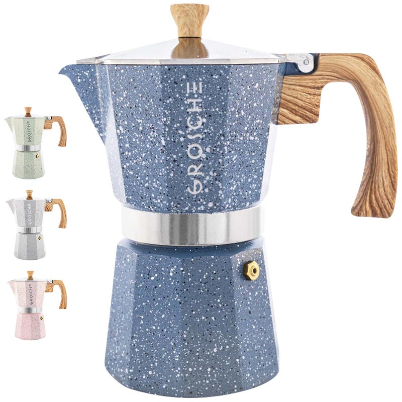 GROSCHE Milano Moka pot, Stovetop Espresso maker, Greca Coffee Maker, Stovetop coffee maker and espresso maker percolator (Indigo, 9 cup) - Image 1