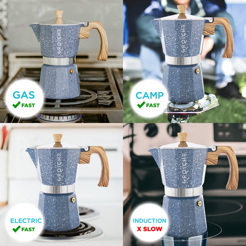 GROSCHE Milano Moka pot, Stovetop Espresso maker, Greca Coffee Maker, Stovetop coffee maker and espresso maker percolator (Indigo, 9 cup) - Image 5