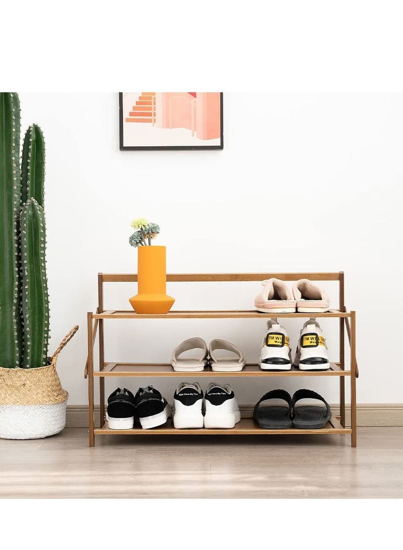 LINGWEI Foldable Bamboo Shoe Rack Installation Free Shoe Shelf Storage Organizer For Entryway Hallway and Closet Sturdy Freestanding Shoe Cabinet - Image 3