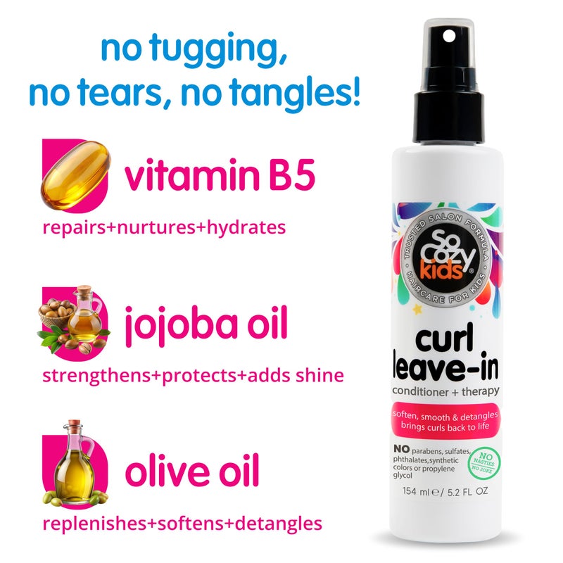 SO COZY SoCozy Leave In Conditioner Spray (5.2 Fl Oz) Paraben-Free Detangler for Kids' Curly Hair, Deep Conditioner & Tangle-Free Curls, Gentle & Nourishing with Keratin, Vitamin B5, Olive Oil & Jojoba Oil - Image 3