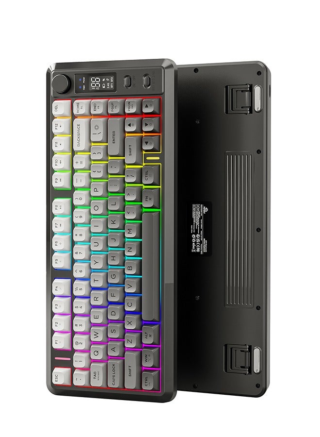 فري وولف لوحة مفاتيح M75 لاسلكية ثنائية الوضع، لوحة مفاتيح غشائية، 2.4 جيجاهرتز + بلوتوث، 81 مفتاحًا مدمجًا، أغطية مفاتيح PBT، شاشة ذكية وإضاءة RGB لأجهزة الكمبيوتر الشخصية/ماك - Image 1