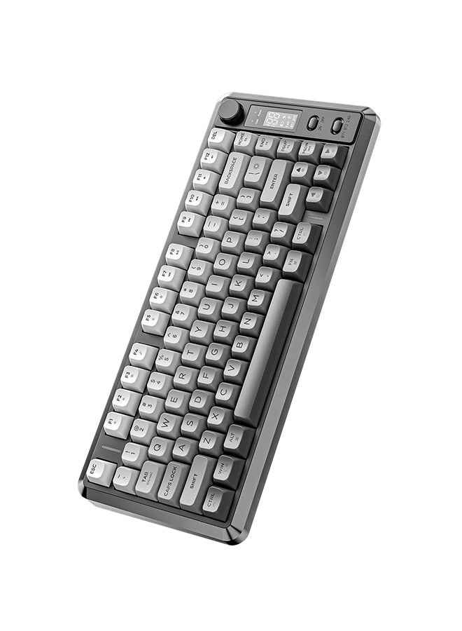 فري وولف لوحة مفاتيح M75 لاسلكية ثنائية الوضع، لوحة مفاتيح غشائية، 2.4 جيجاهرتز + بلوتوث، 81 مفتاحًا مدمجًا، أغطية مفاتيح PBT، شاشة ذكية وإضاءة RGB لأجهزة الكمبيوتر الشخصية/ماك - Image 2