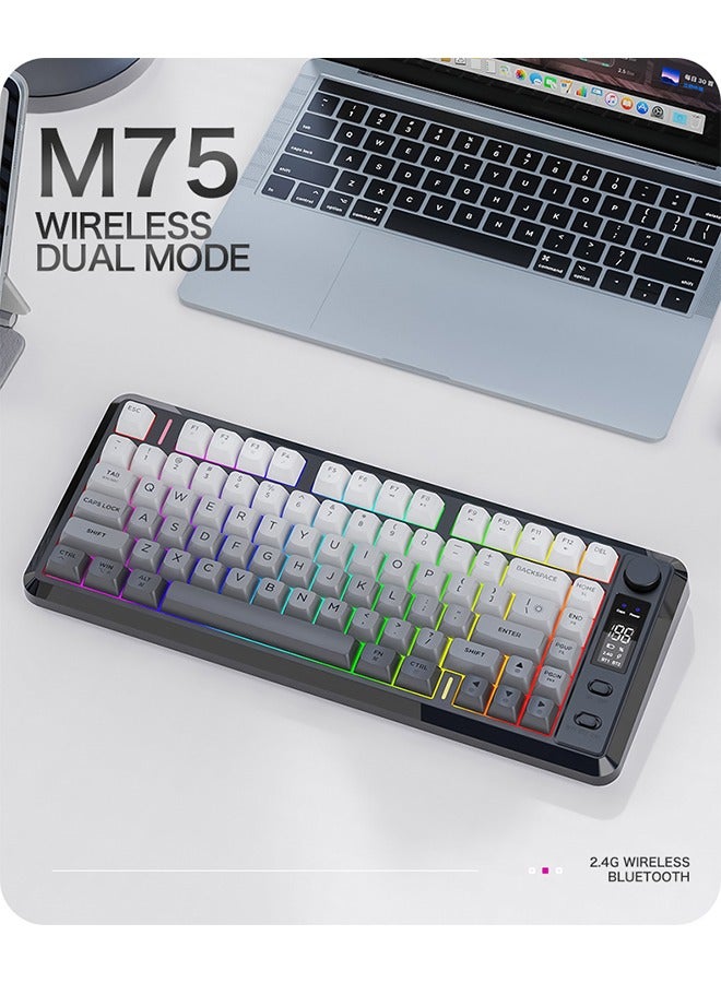 فري وولف لوحة مفاتيح M75 لاسلكية ثنائية الوضع، لوحة مفاتيح غشائية، 2.4 جيجاهرتز + بلوتوث، 81 مفتاحًا مدمجًا، أغطية مفاتيح PBT، شاشة ذكية وإضاءة RGB لأجهزة الكمبيوتر الشخصية/ماك - Image 3