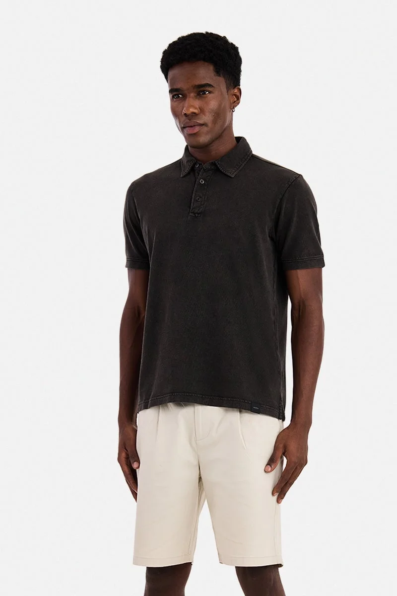 Black Textured Half Sleeve Regular Fit Casual T-Shirt