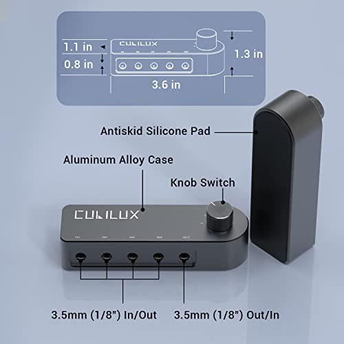 Cubilux Bidirectional 3.5mm Audio Switcher (1-in to 4-Out / 4-in to 1-Out), Stereo 1/8” Aux Selector Box for Speaker Headphones/Earphones, Audio Switch for Laptop Computer Smartphone Tablet - Image 5