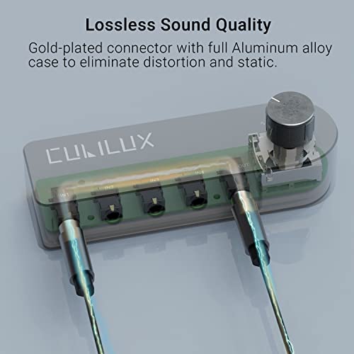 Cubilux Bidirectional 3.5mm Audio Switcher (1-in to 4-Out / 4-in to 1-Out), Stereo 1/8” Aux Selector Box for Speaker Headphones/Earphones, Audio Switch for Laptop Computer Smartphone Tablet - Image 4