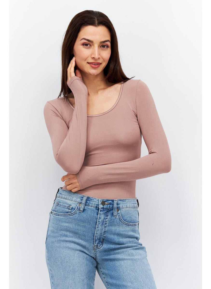 Women Long Sleeve Plain Bodysuit, Peach - pzsku/ZA3DE35A9BE0AA65D5B6AZ/45/_/1737728174/91ed4eff-fa35-4ebe-8ba2-b6db3ca6bec1