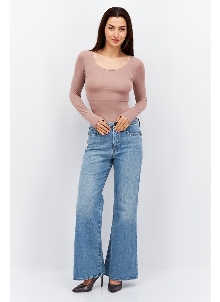 Etam - Women Long Sleeve Plain Bodysuit, Peach - Image 1