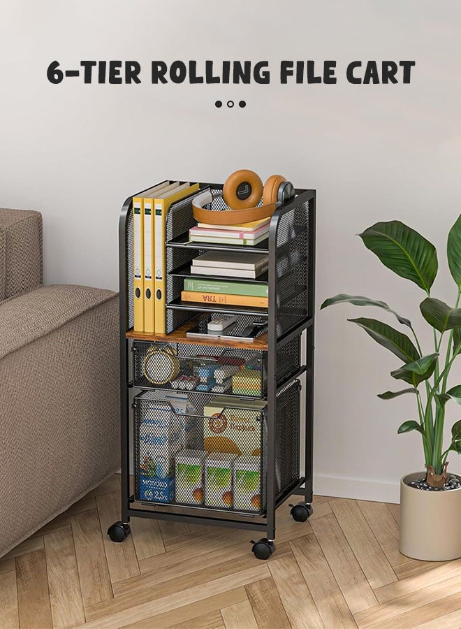 فورثكان عربة تخزين ملفات متحركة من 6 طبقات مع درج قابل للسحب، منظم ملفات مكتبي بشبك معدني مع عجلات للاستخدام المنزلي والمكتبي - Image 3