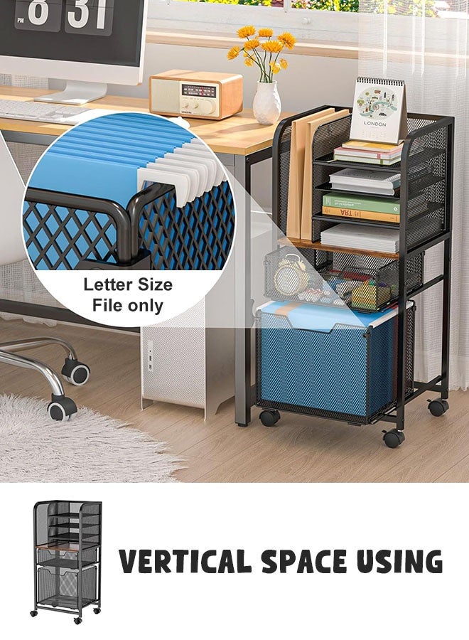 فورثكان عربة تخزين ملفات متحركة من 6 طبقات مع درج قابل للسحب، منظم ملفات مكتبي بشبك معدني مع عجلات للاستخدام المنزلي والمكتبي - Image 4