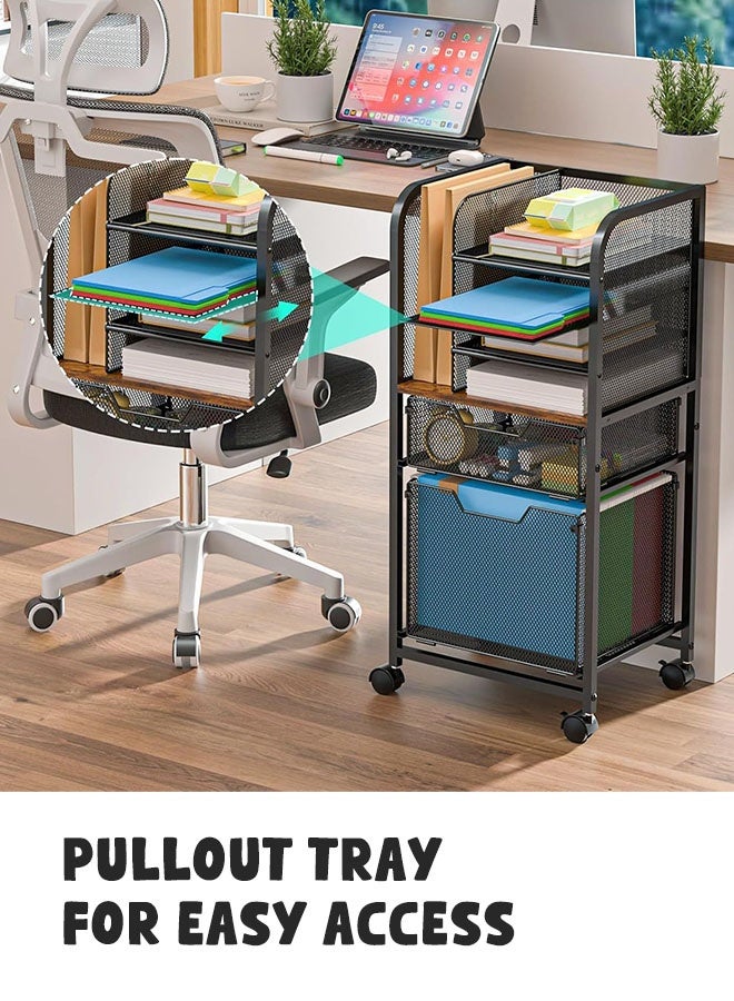 فورثكان عربة تخزين ملفات متحركة من 6 طبقات مع درج قابل للسحب، منظم ملفات مكتبي بشبك معدني مع عجلات للاستخدام المنزلي والمكتبي - Image 5