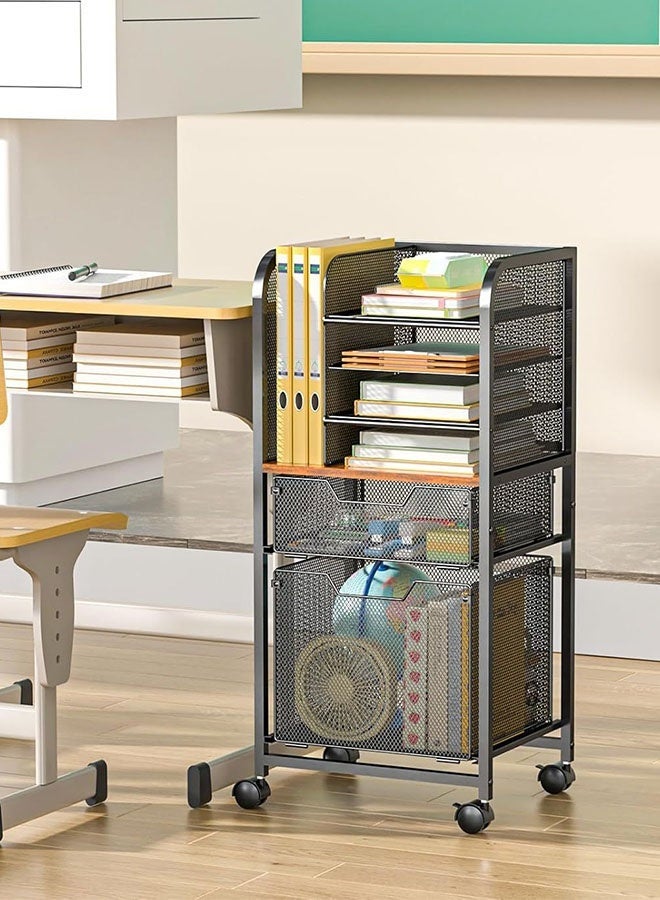 فورثكان عربة تخزين ملفات متحركة من 6 طبقات مع درج قابل للسحب، منظم ملفات مكتبي بشبك معدني مع عجلات للاستخدام المنزلي والمكتبي - Image 1