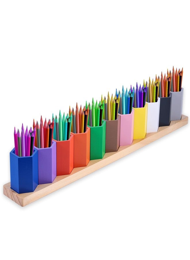 Diegimr Wooden Colored Pencil Holder, Montessori Crayon Organizer Stand with 11 Movable Compartments Wood Pen Pot Cups Case Marker Storage Organiser Box Caddy for Kids Desk Office School Supply - Image 1