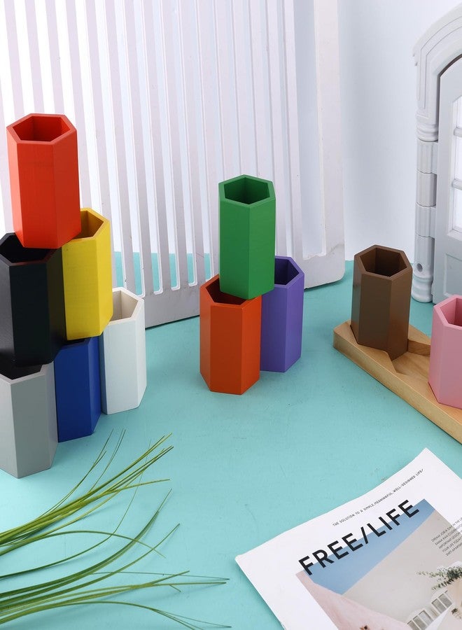 Diegimr Wooden Colored Pencil Holder, Montessori Crayon Organizer Stand with 11 Movable Compartments Wood Pen Pot Cups Case Marker Storage Organiser Box Caddy for Kids Desk Office School Supply - Image 3