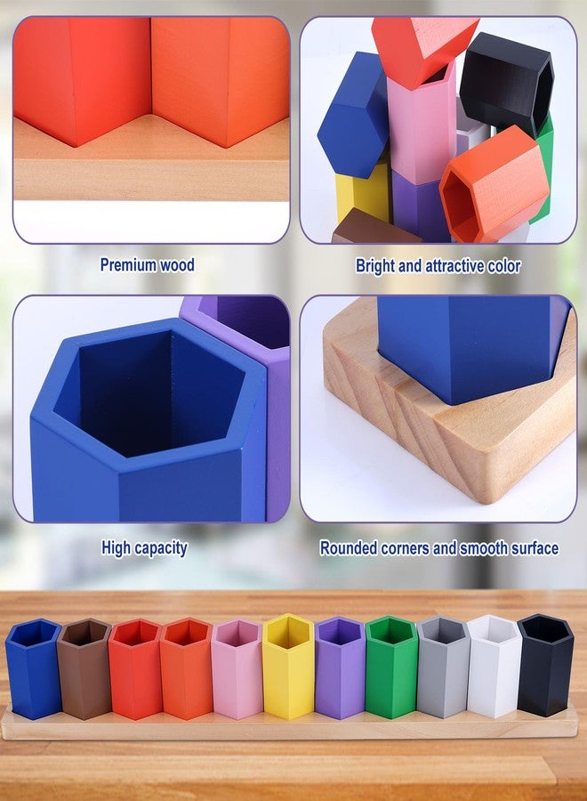 Diegimr Wooden Colored Pencil Holder, Montessori Crayon Organizer Stand with 11 Movable Compartments Wood Pen Pot Cups Case Marker Storage Organiser Box Caddy for Kids Desk Office School Supply - Image 4
