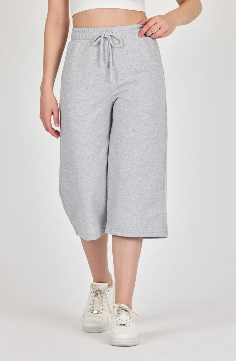 mmetalic High Waist Pocketed Relaxed Cut Seasonal Women's Below Knee Bermuda Gray Capri Shorts