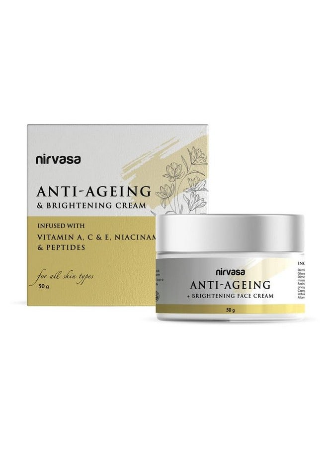 Nirvasa Anti Ageing & Brightening Cream With Niacinamide Vitamina & C & Peptides | Minimizes Fine Lines & Wrinkles Improve Collagen & Skin Elasticity | For Men & Women | 50G  - Image 1