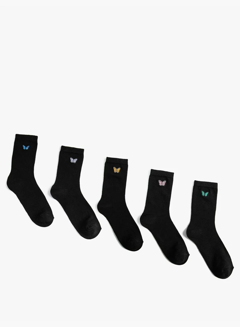 KOTON 5-Pack Socket Socks Set Butterfly Embroidered