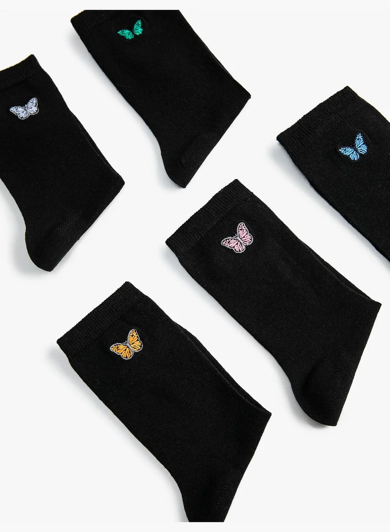 KOTON 5-Pack Socket Socks Set Butterfly Embroidered