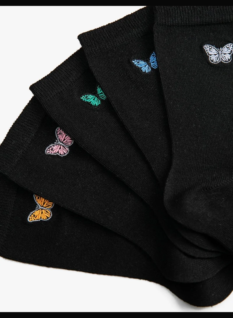 KOTON 5-Pack Socket Socks Set Butterfly Embroidered