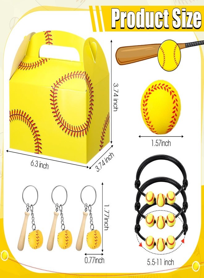 Teling 48 Pcs Softball Party Favors Include 12 Treat Boxes 12 Stress Ball 12 Charm Wristbands Bracelets 12 Keychain Baseball Gifts for Teens Adults Sport Party Supplies - Image 3