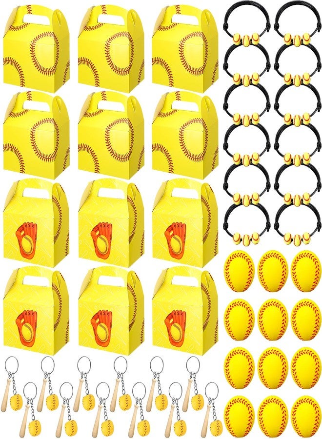 Teling 48 Pcs Softball Party Favors Include 12 Treat Boxes 12 Stress Ball 12 Charm Wristbands Bracelets 12 Keychain Baseball Gifts for Teens Adults Sport Party Supplies - Image 1