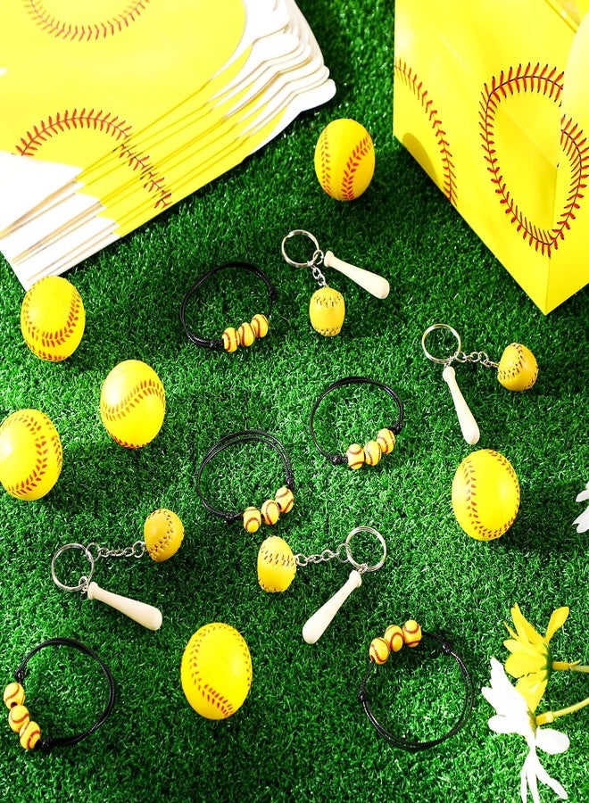 Teling 48 Pcs Softball Party Favors Include 12 Treat Boxes 12 Stress Ball 12 Charm Wristbands Bracelets 12 Keychain Baseball Gifts for Teens Adults Sport Party Supplies - Image 4