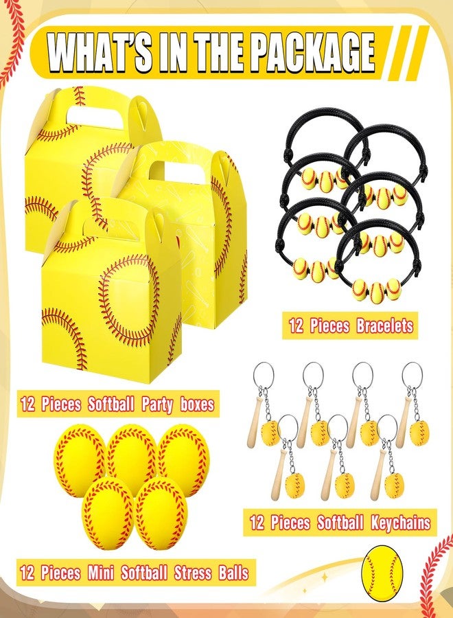 Teling 48 Pcs Softball Party Favors Include 12 Treat Boxes 12 Stress Ball 12 Charm Wristbands Bracelets 12 Keychain Baseball Gifts for Teens Adults Sport Party Supplies - Image 2
