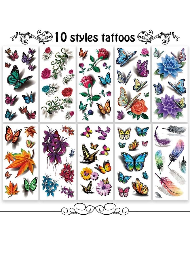 ٧٨ نمطًا من الوشم المؤقت للنساء، ملصقات وشم الفراشة، وشوم مؤقتة واقعية للنساء، وشوم زهور شبه دائمة مقاومة للماء وطويلة الأمد - Image 2