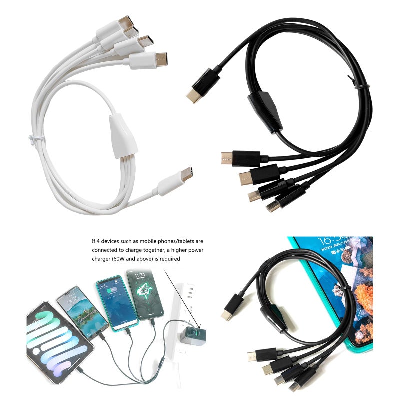Black USB C Charging Cable 1 to 4 Ports for Phones Tablets and Pads - Image 3