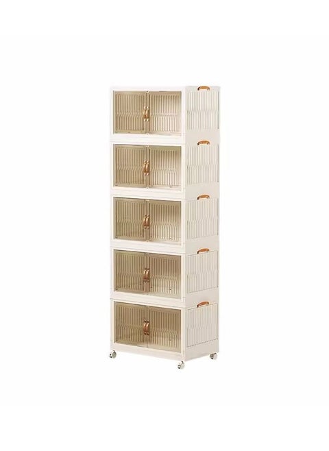 Plastic Collapsible Storage Bins with Lids 5-Tier Folding Storage Box with Door and wheels Wardrobe Closet Organizer Toy Storage