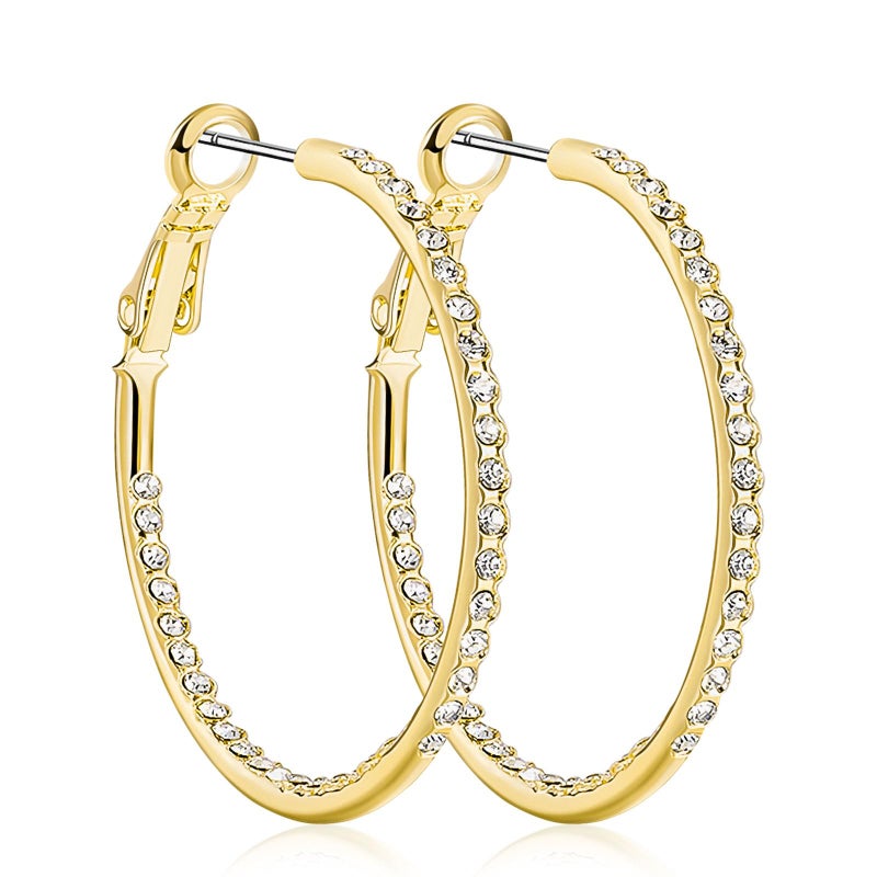 KOSE 14K Gold Hoop Earrings for Women Hypoallergenice, 35mm Rhinestone Hoop Earrings with 14K Gold Plated, Gift for Women and Friend (Gold) - Image 1