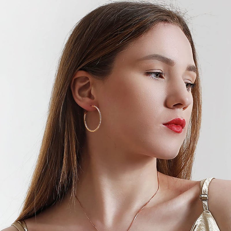 KOSE 14K Gold Hoop Earrings for Women Hypoallergenice, 35mm Rhinestone Hoop Earrings with 14K Gold Plated, Gift for Women and Friend (Gold) - Image 4