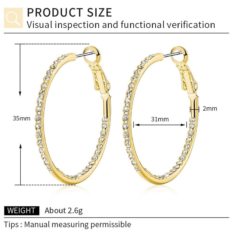 KOSE 14K Gold Hoop Earrings for Women Hypoallergenice, 35mm Rhinestone Hoop Earrings with 14K Gold Plated, Gift for Women and Friend (Gold) - Image 2