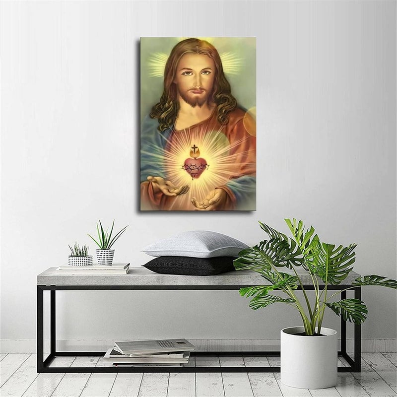 FireDeer Catholic Jesus Poster Print On Canvas Painting Christian God Pictures for Living Room No Frame (Sacred Heart of Jesus-1, 12x18inch) - Image 3