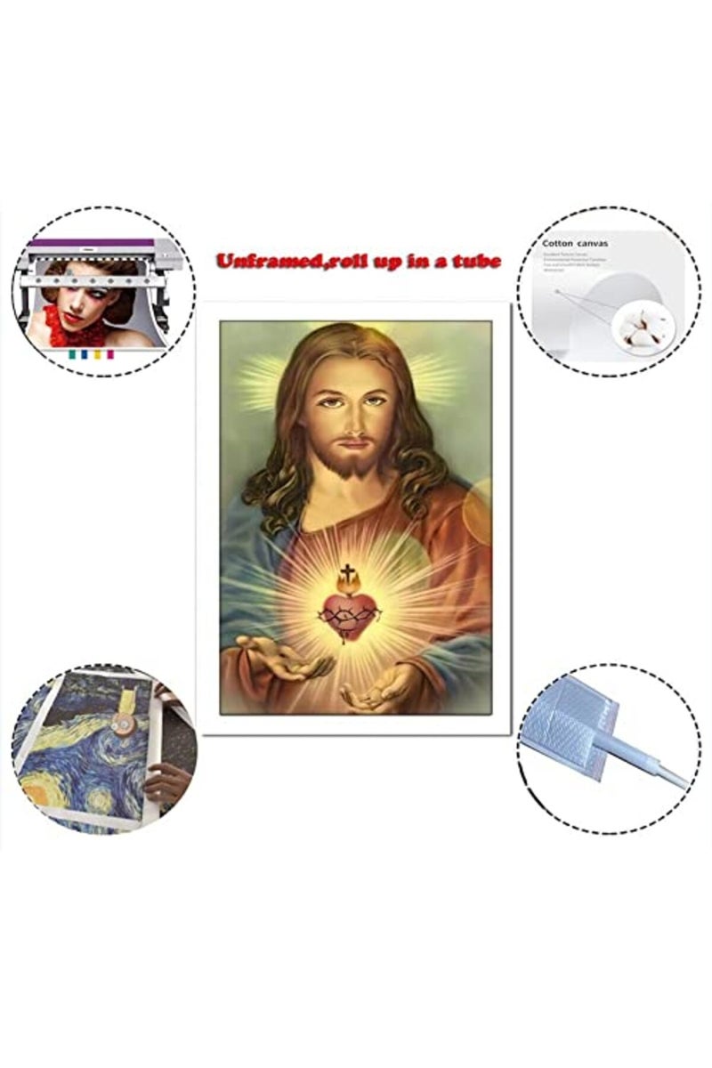 FireDeer Catholic Jesus Poster Print On Canvas Painting Christian God Pictures for Living Room No Frame (Sacred Heart of Jesus-1, 12x18inch) - Image 2