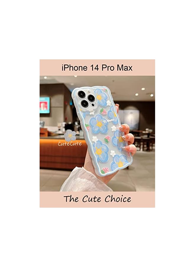 PROMASS Aesthetic Cute iPhone 14 Pro Max Case for Women, Lovely Floral Pattern Wave Comfortable Grip Design for Girls, Slim Yet Protective Shockproof TPU Clear Case for iPhone 14 Pro Max - Strawberry - Image 3