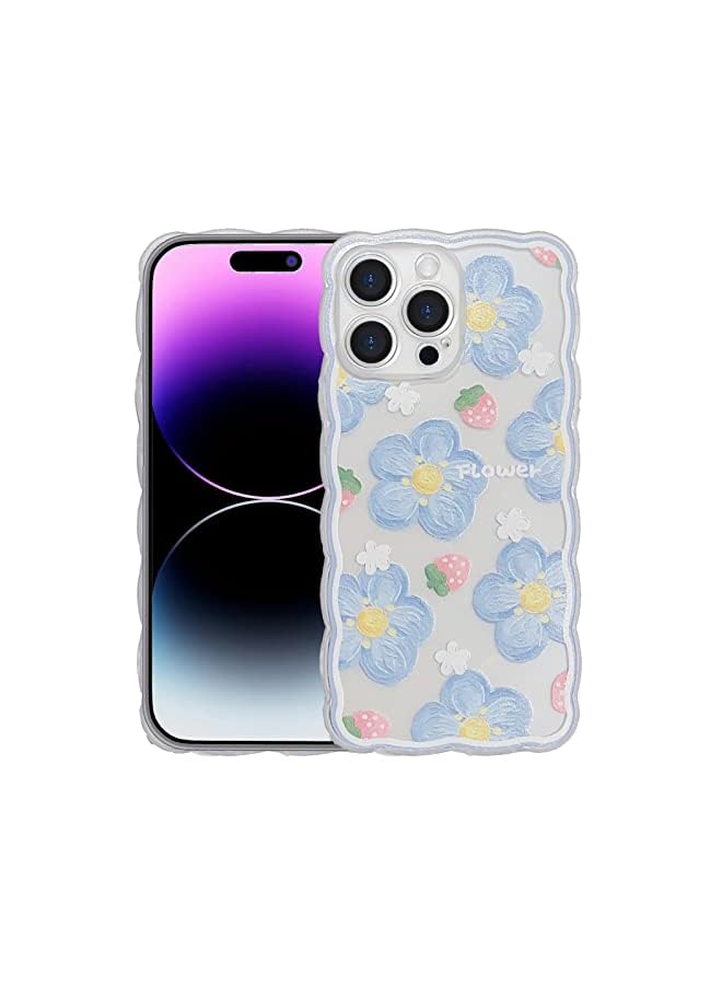 PROMASS Aesthetic Cute iPhone 14 Pro Max Case for Women, Lovely Floral Pattern Wave Comfortable Grip Design for Girls, Slim Yet Protective Shockproof TPU Clear Case for iPhone 14 Pro Max - Strawberry - Image 2