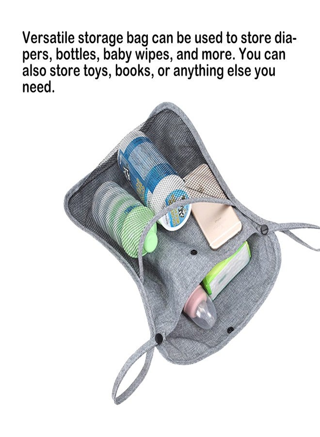 Dogxiong Portable Stroller Hanging Bag with Two Storage Pockets Stroller Bag Organizer for Nappy Baby Cloth/Bottle/Toy, Stroller Hanging Storage Net Bag, Grey - Image 3
