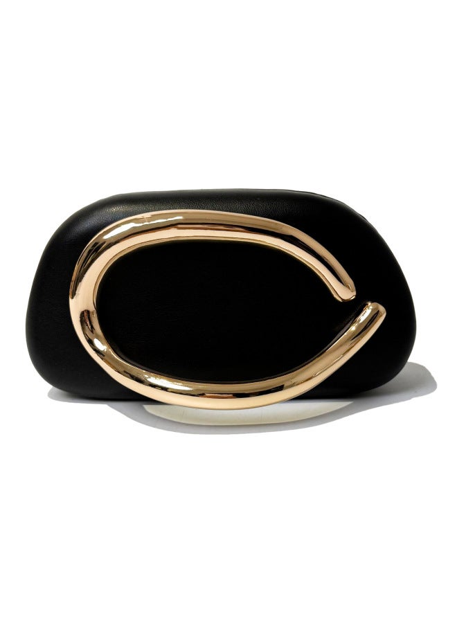 European And American Classic Round Box Hand-held Evening Bag Mini Small Bag Retro Metal Handlebar Chain Shoulder Crossbody Bag-Colour:Black - Image 1