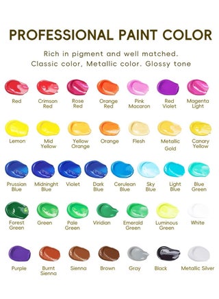 Acrylic Paint Set - 36 Colors 2 oz/60 ml Acrylic Paints with 20Brushes, 2 Paint Palettes & 5 Acrylic Painting Papers, Professional Art Supplies Kit for Canvas, Rock, Wood, Ceramic & Glass Painting, Rich Pigments Lasting Quality for Beginners, Students & Artists - view 3