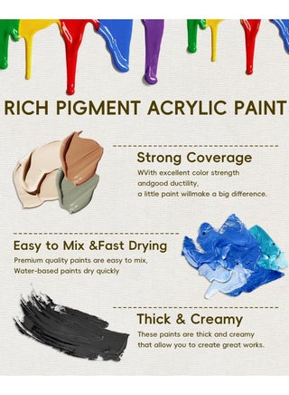 Acrylic Paint Set - 36 Colors 2 oz/60 ml Acrylic Paints with 20Brushes, 2 Paint Palettes & 5 Acrylic Painting Papers, Professional Art Supplies Kit for Canvas, Rock, Wood, Ceramic & Glass Painting, Rich Pigments Lasting Quality for Beginners, Students & Artists - view 2