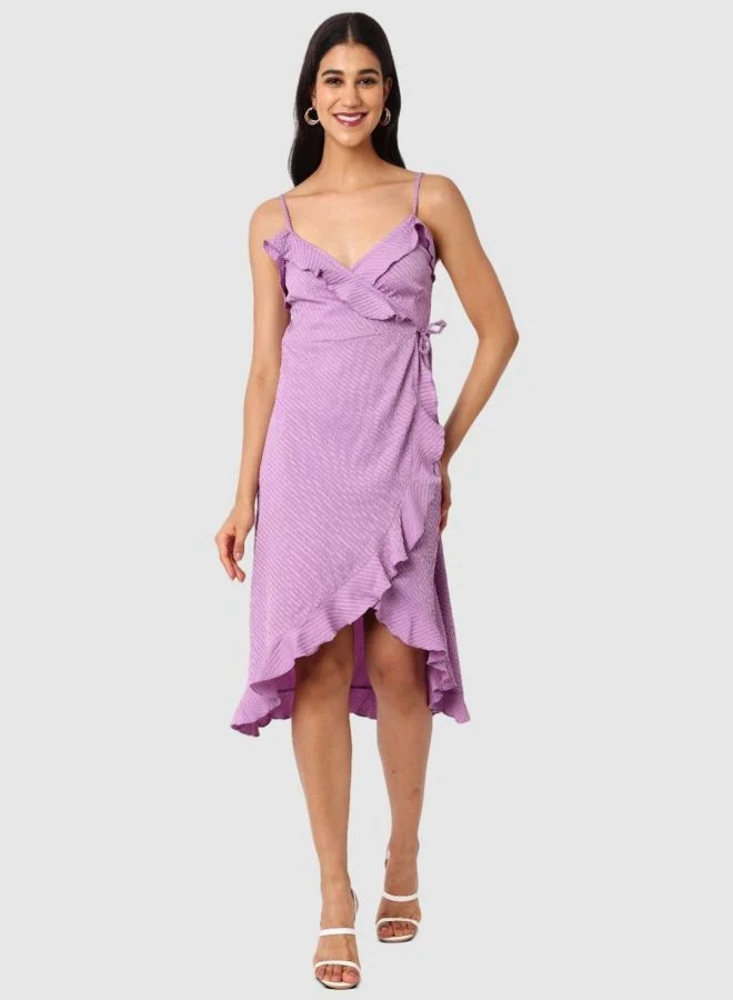 Freehand  Women Fit and Flared Textured Tie-up Neck Sleeveless Wrap Dress for Women | Best Price UAE