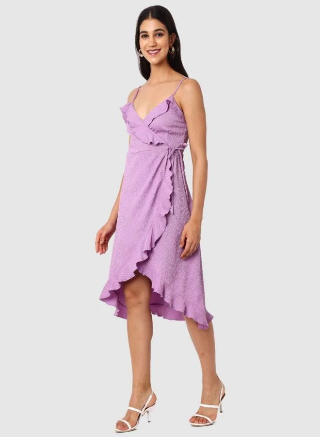 Freehand  Women Fit and Flared Textured Tie-up Neck Sleeveless Wrap Dress for Women | Best Price UAE