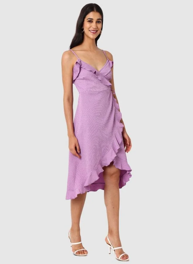 Freehand  Women Fit and Flared Textured Tie-up Neck Sleeveless Wrap Dress for Women | Best Price UAE