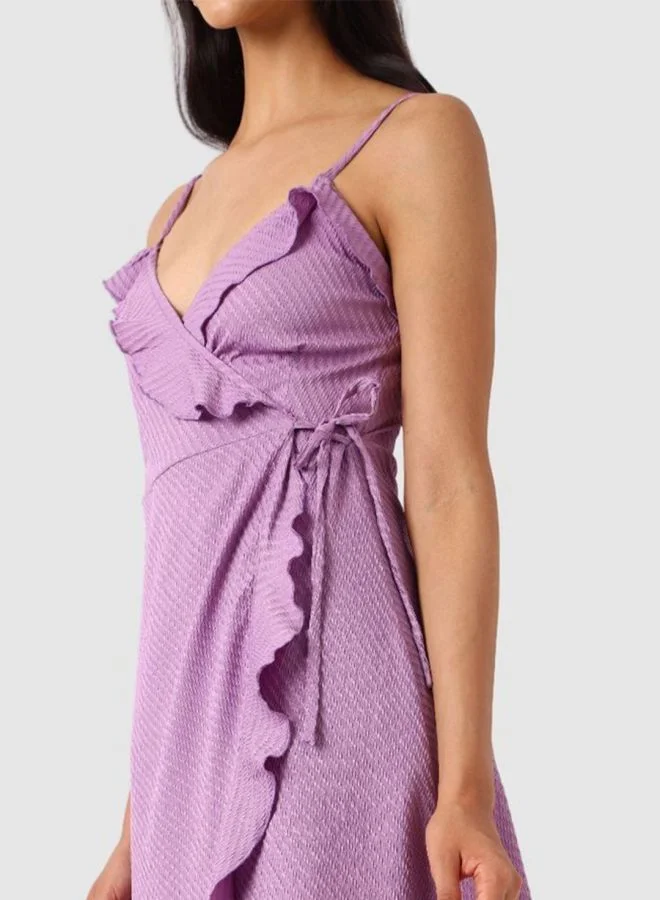 Freehand  Women Fit and Flared Textured Tie-up Neck Sleeveless Wrap Dress for Women | Best Price UAE